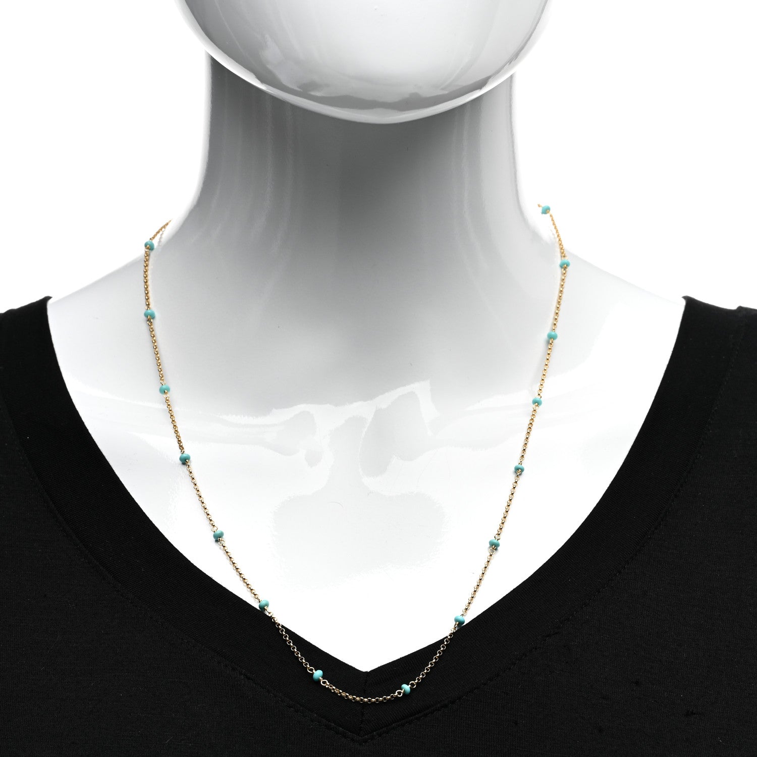 David Yurman 18K Yellow Gold Turquoise Cable Collectibles Bead Station Necklace 22" 2 of 4