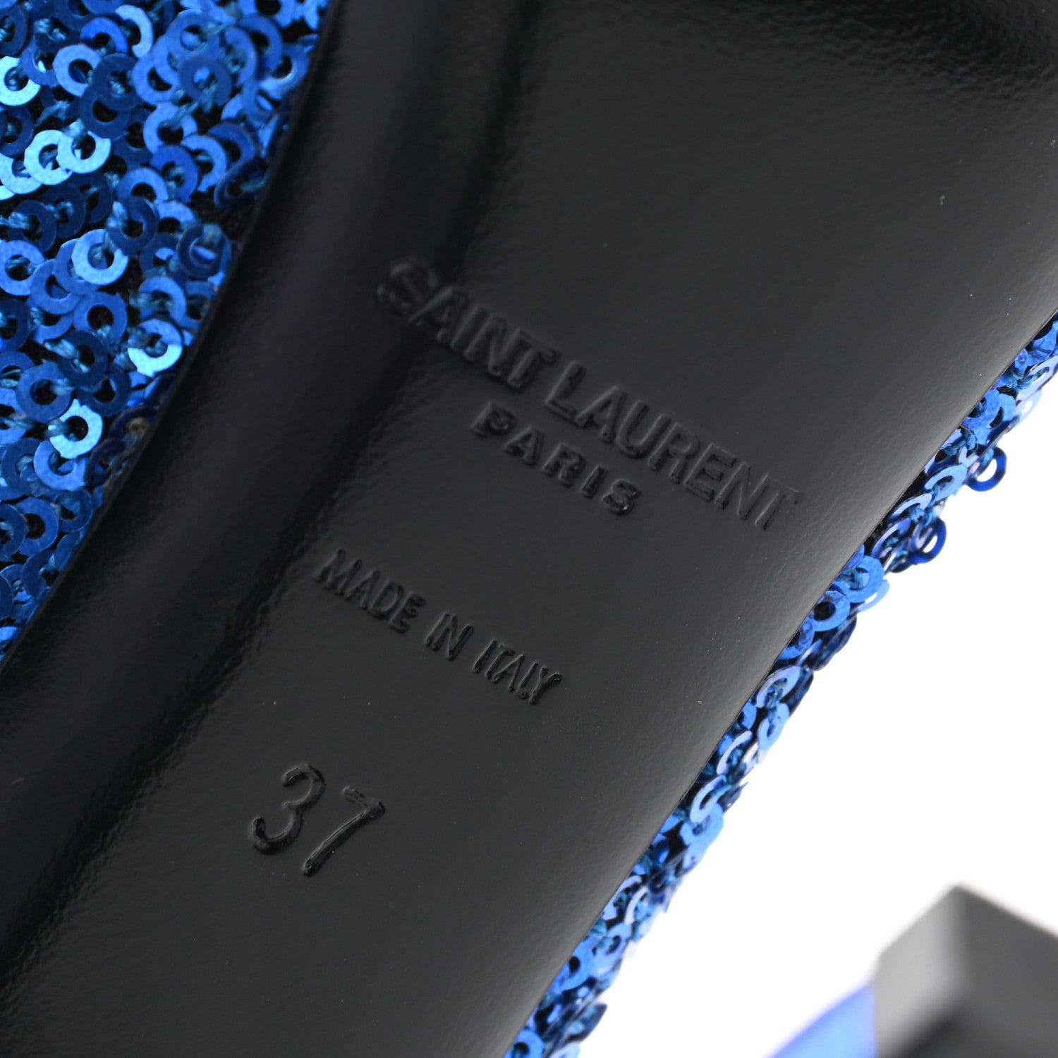 Saint Laurent Sequin Paris 105 V Cut Pumps 37 Blue Roy 6 of 8