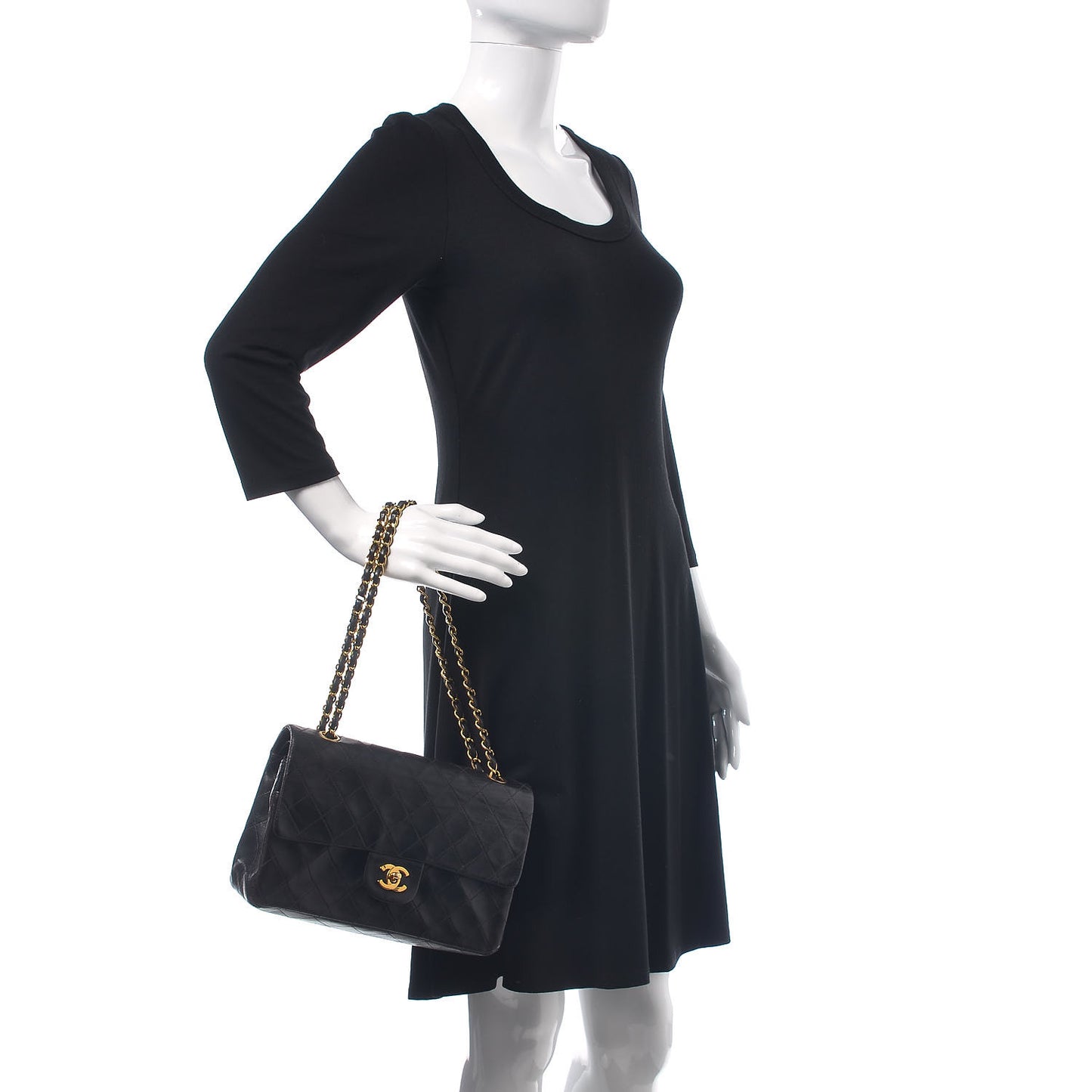 Lambskin Quilted Medium Double Flap Black