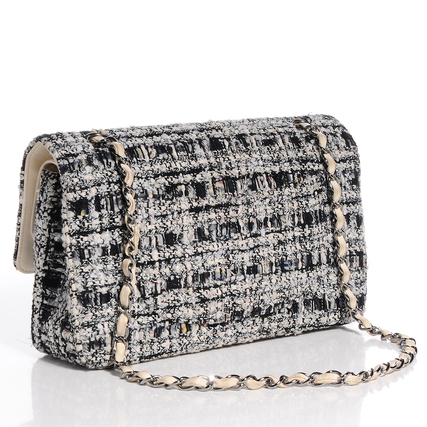 Tweed Medium Double Flap Black White