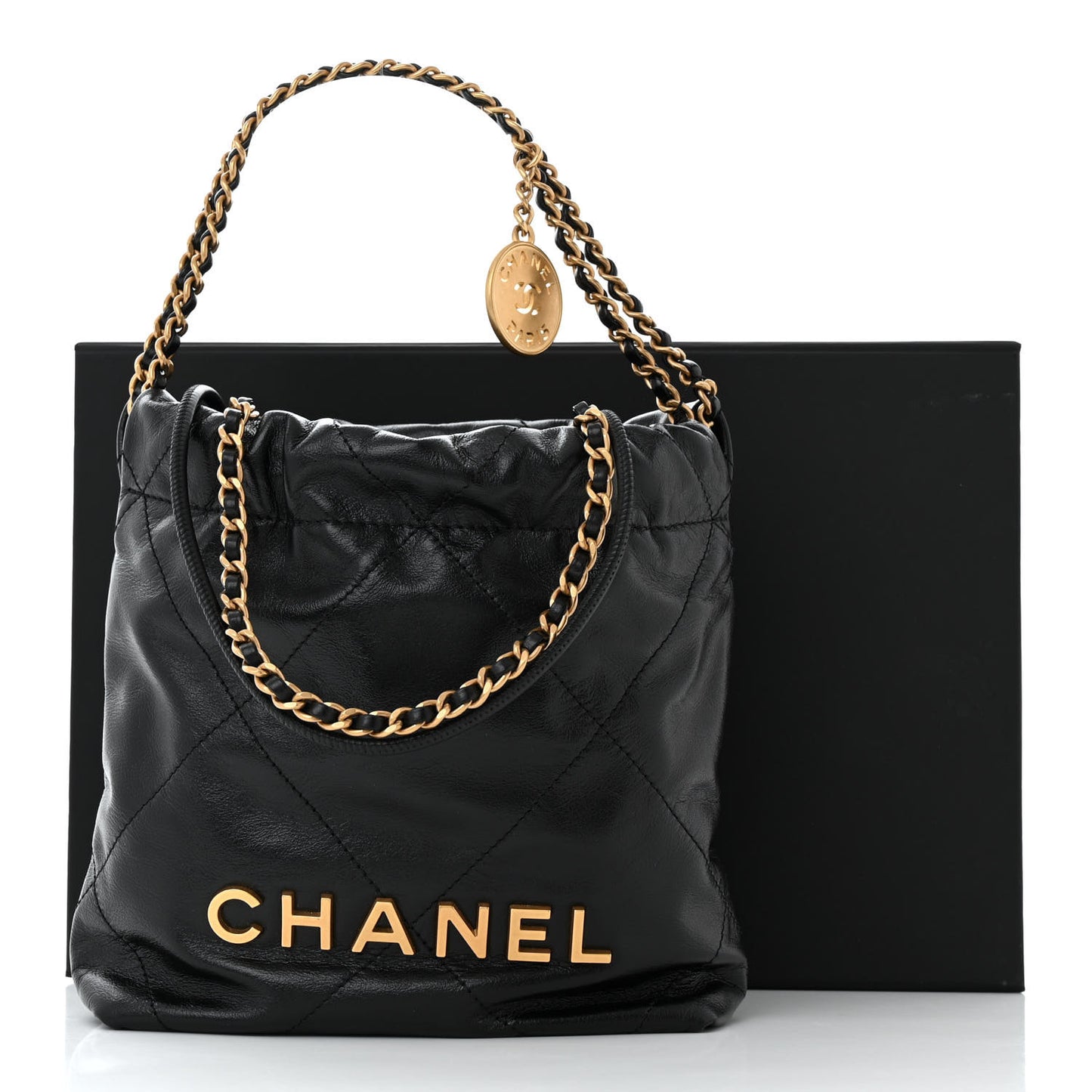 Shiny Calfskin Quilted Mini Chanel 22 Black