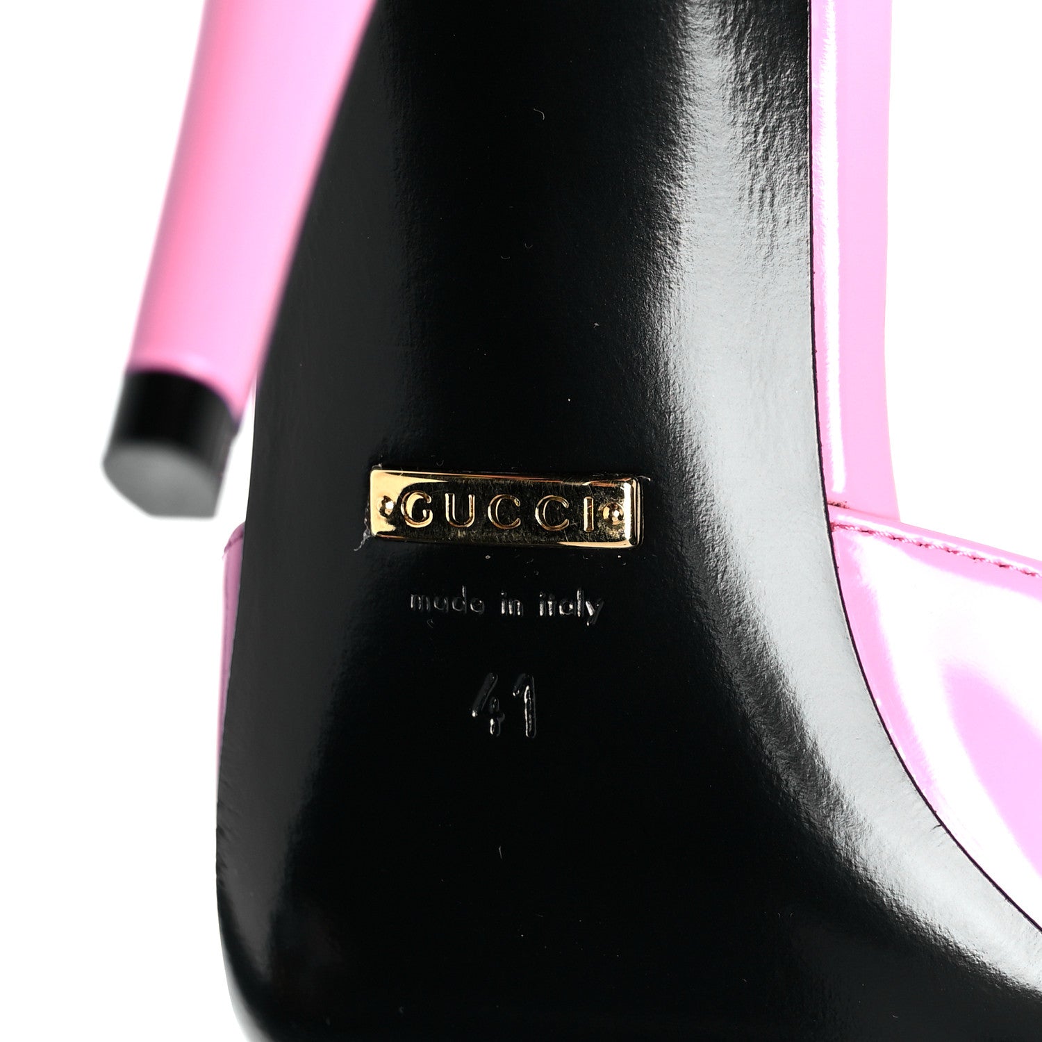 Gucci Polished Calfskin Scarlet Mid Heel Slide Sandals 41 Pink Plexi 6 of 9