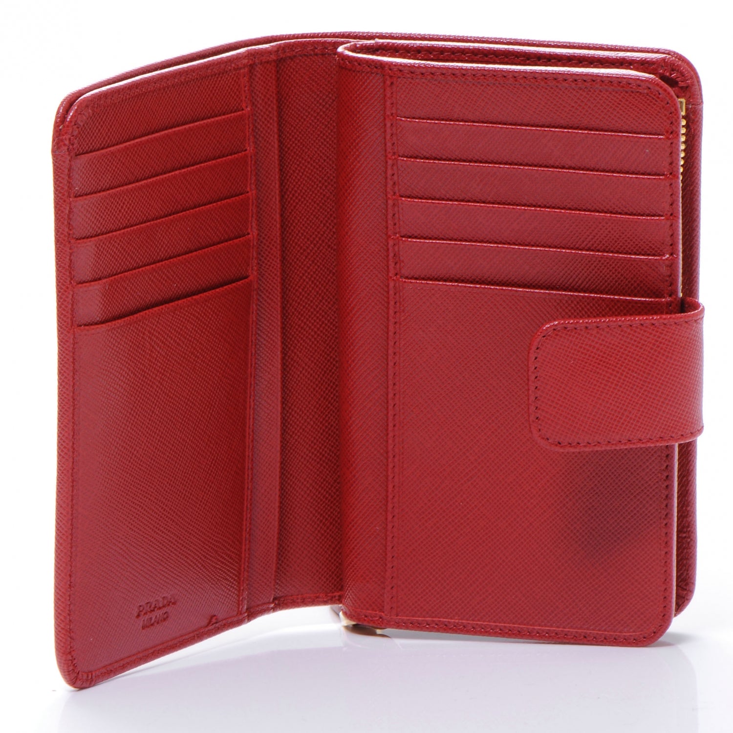Prada Saffiano Compact Wallet Fuoco 6 of 8