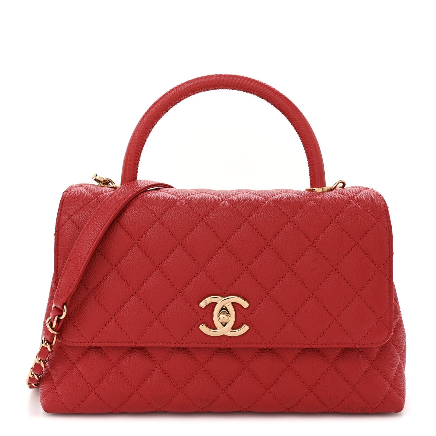 Caviar Lizard Embossed Quilted Small Coco Handle Flap Red
