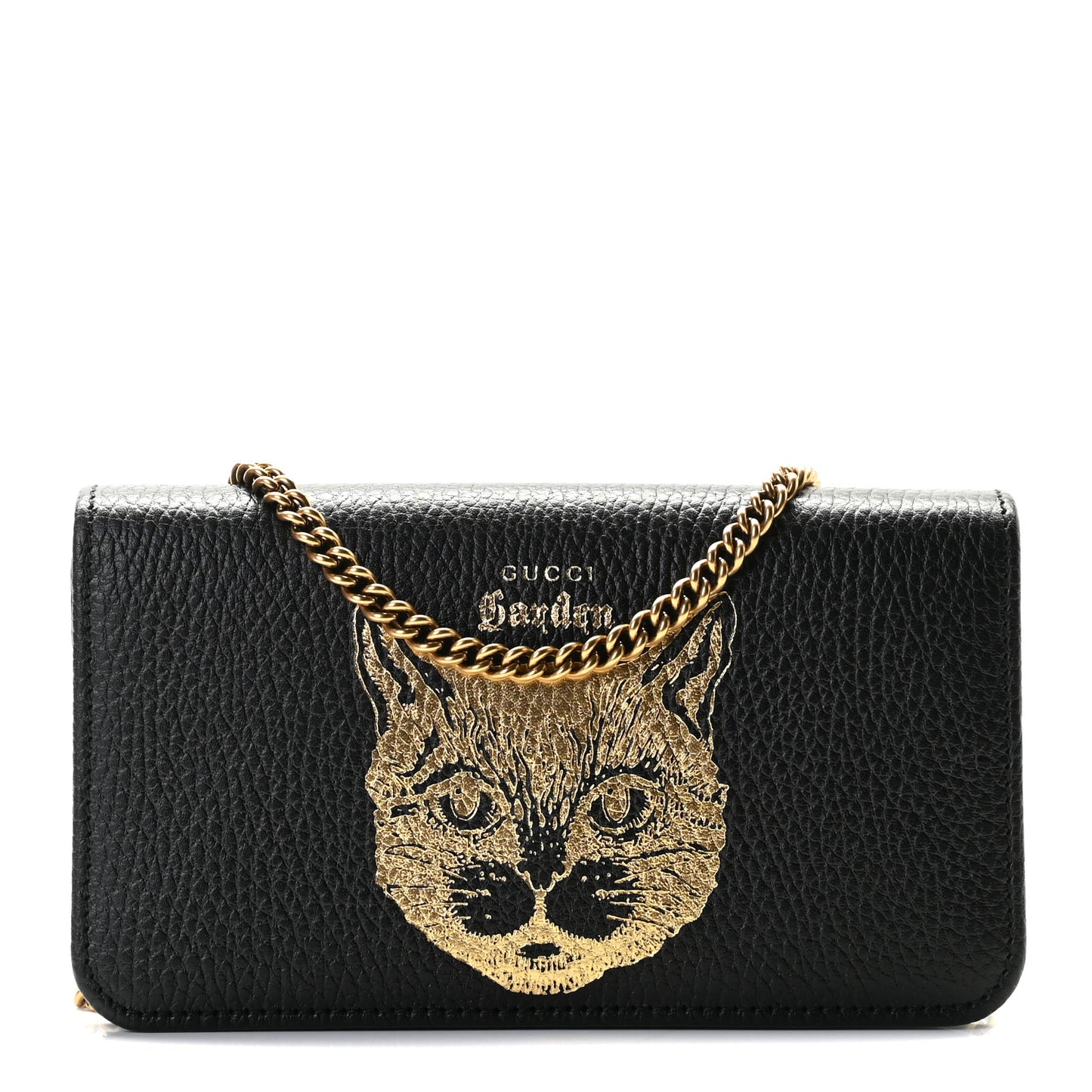 Dollar Calfskin Garden Mystic Cat Chain Wallet Black