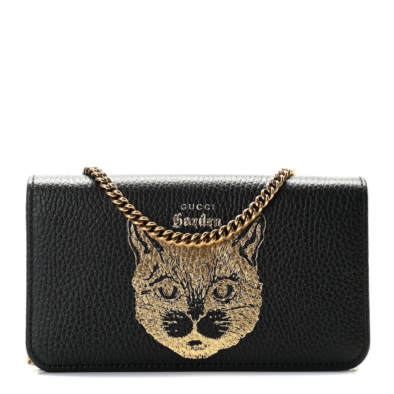 Gucci Dollar Calfskin Garden Mystic Cat Chain Wallet Black 1 of 8