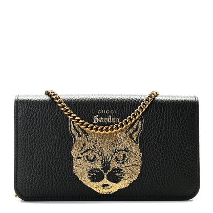 Gucci Dollar Calfskin Garden Mystic Cat Chain Wallet Black 1 of 8