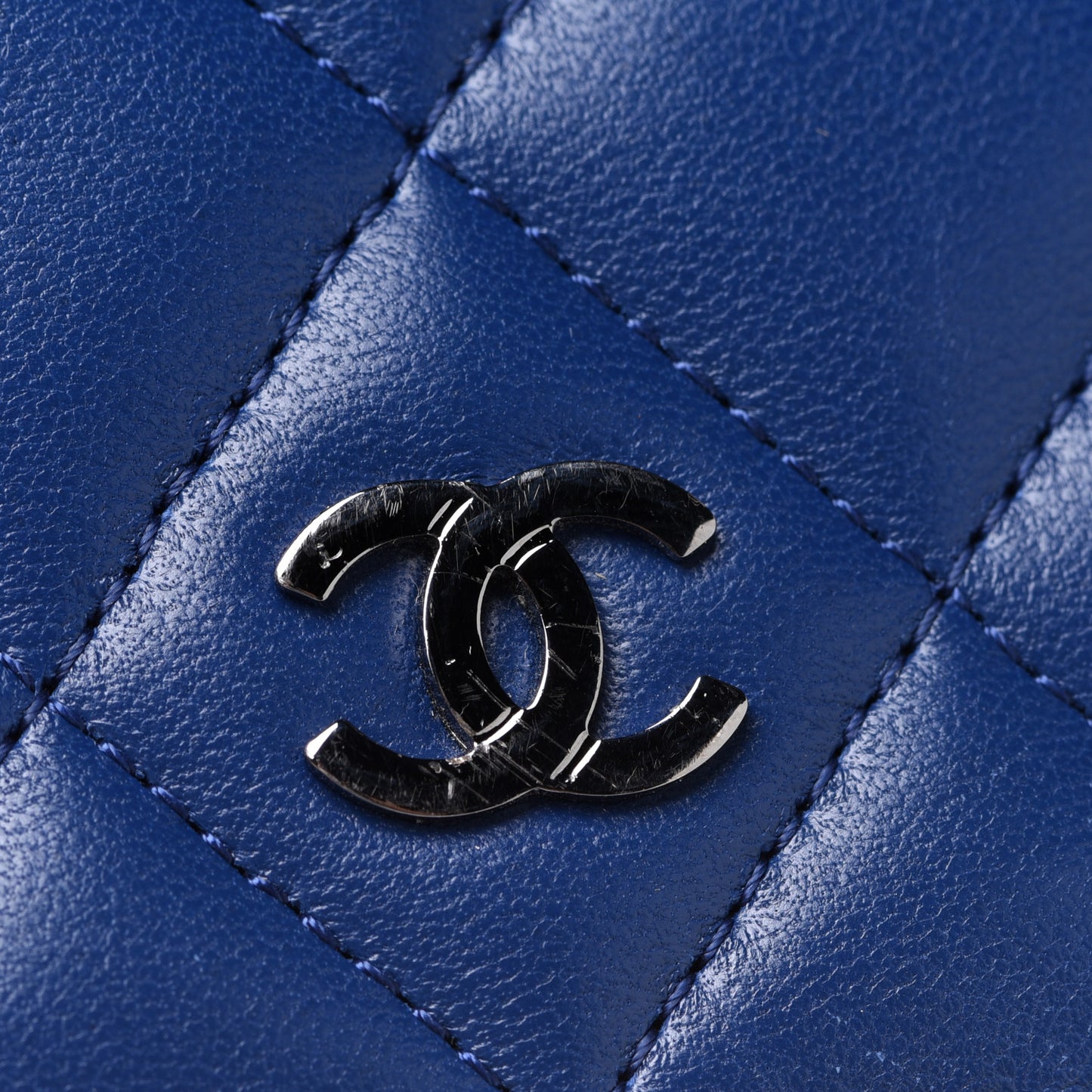 Lambskin Quilted Yen Wallet Blue