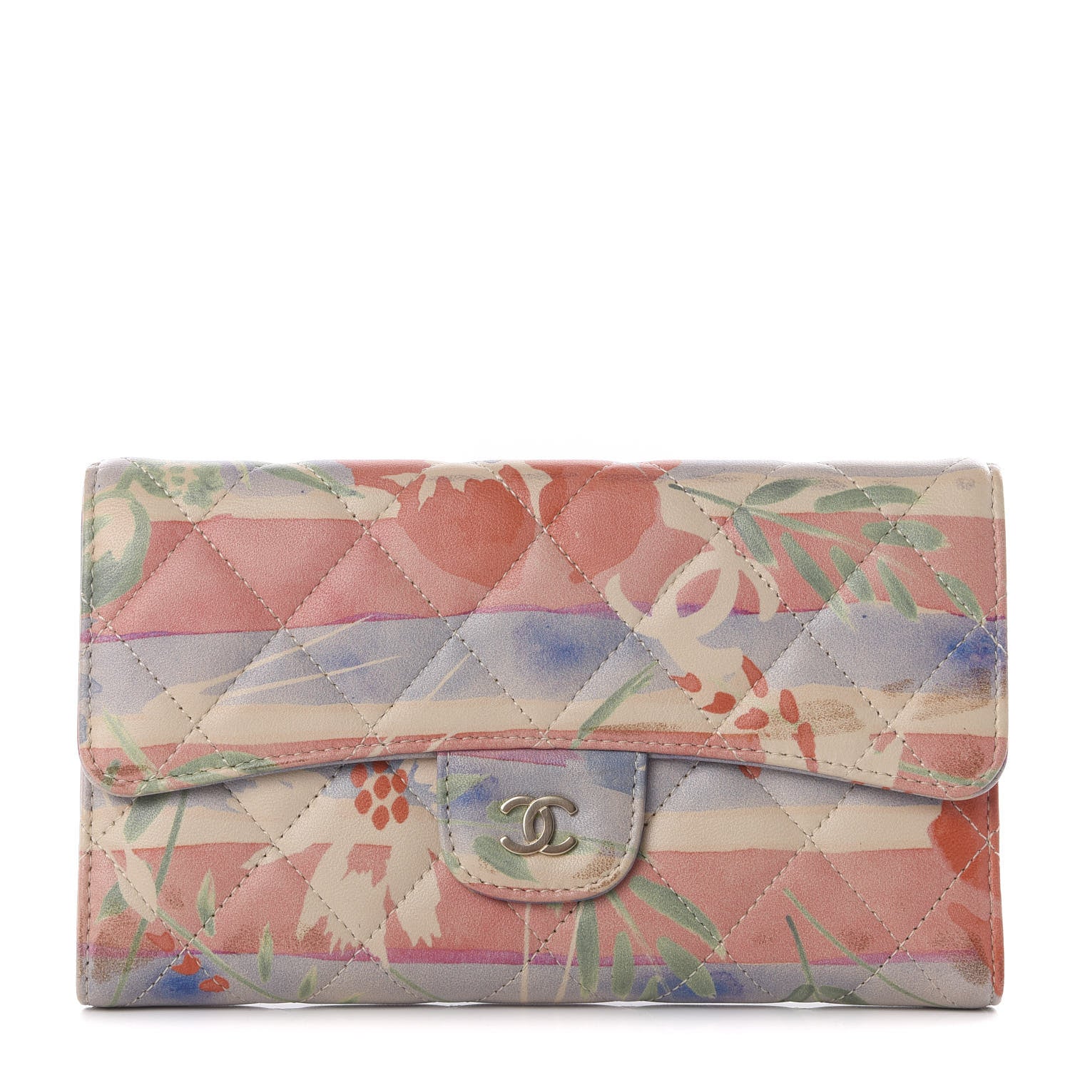 Chanel Lambskin Floral Printed Quilted Long Flap Wallet Multicolor 1 of 9
