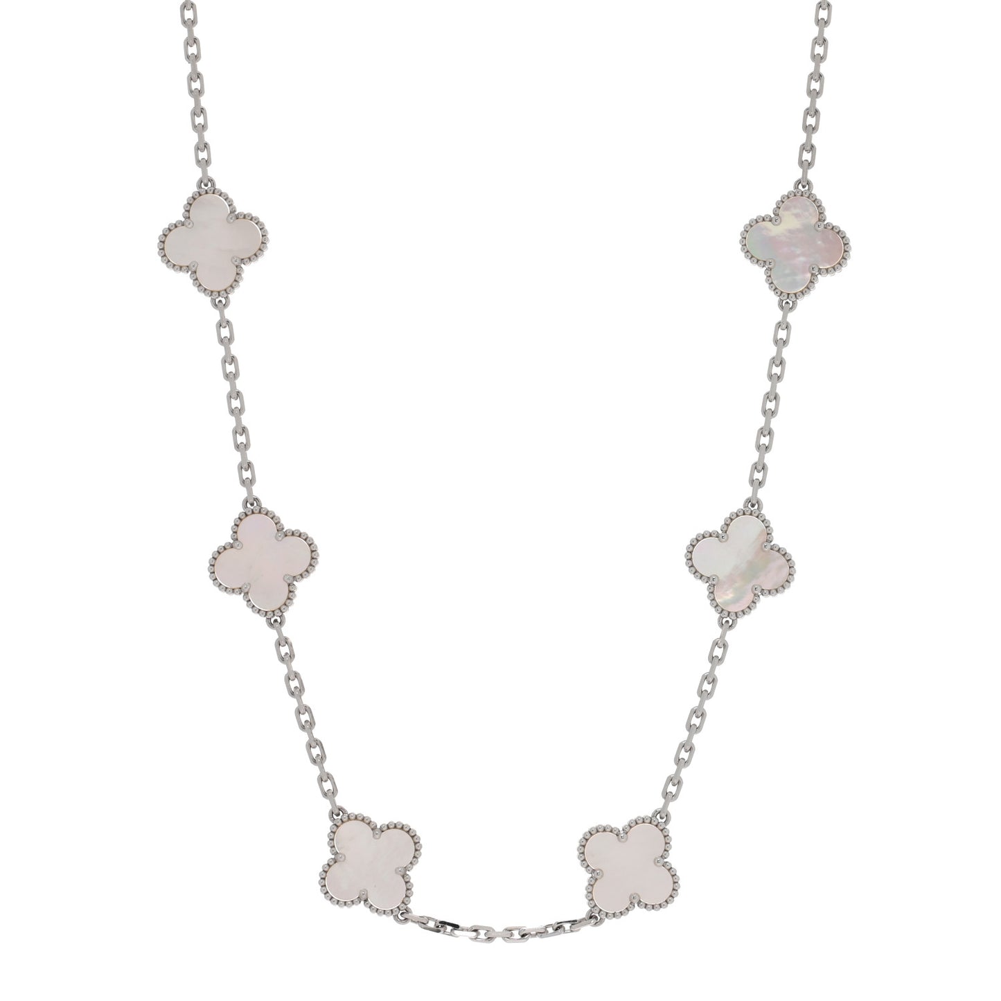 18K White Gold Mother of Pearl 10 Motifs Vintage Alhambra Necklace