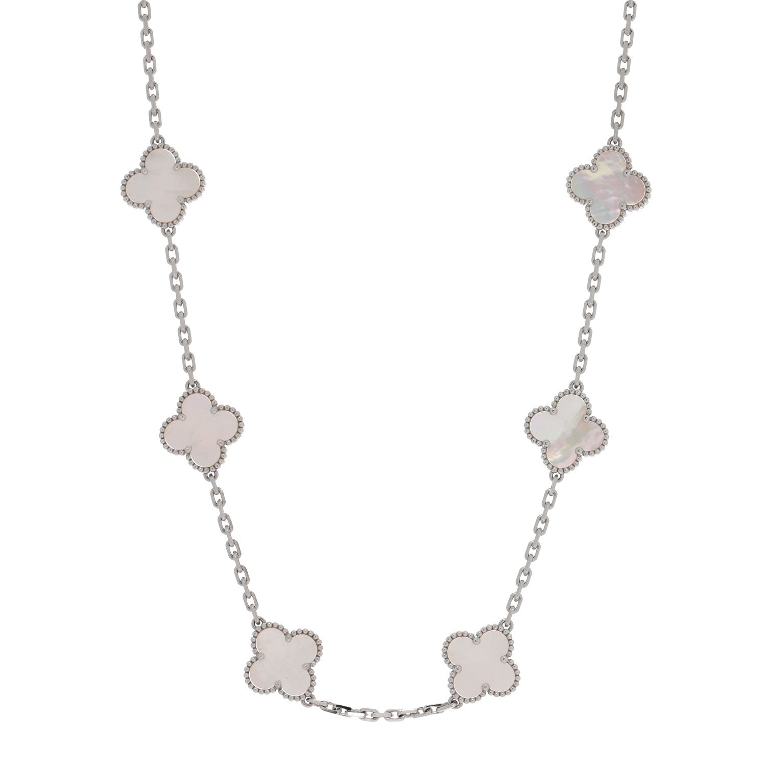 Van Cleef & Arpels 18K White Gold Mother of Pearl 10 Motifs Vintage Alhambra Necklace 1 of 6