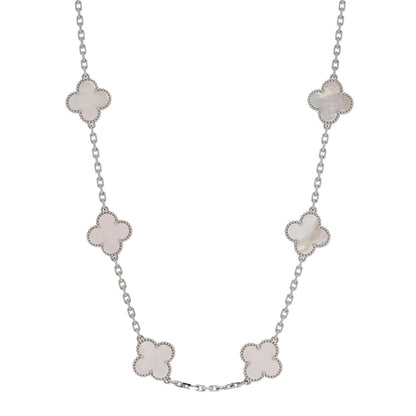Van Cleef & Arpels 18K White Gold Mother of Pearl 10 Motifs Vintage Alhambra Necklace 1 of 6