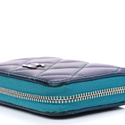 Chanel Metallic Lambskin Quilted Zip Around Coin Purse Wallet Turquoise 8 of 9