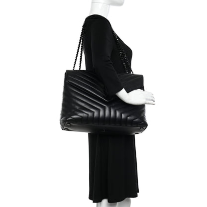 Saint Laurent Calfskin Y Quilted Monogram Monochrome Large Loulou Chain Satchel Black 2 of 21