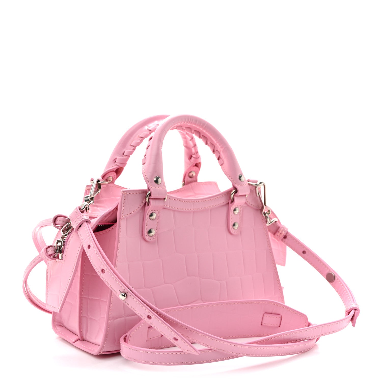 Balenciaga Semi Shiny Calfskin Crocodile Embossed Neo Classic Silver Hardware Mini City Pink 3 of 10
