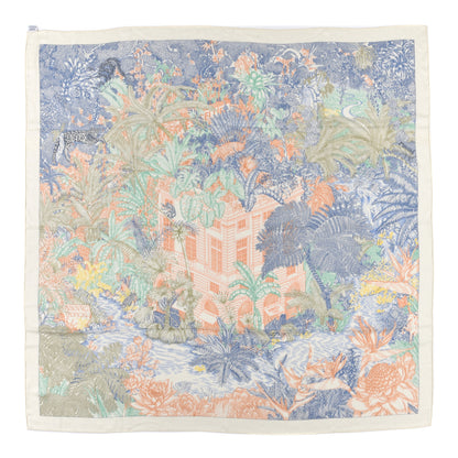 Hermes Cashmere Silk Faubourg Tropical Shawl 140 White Bleu Abricot 1 of 5