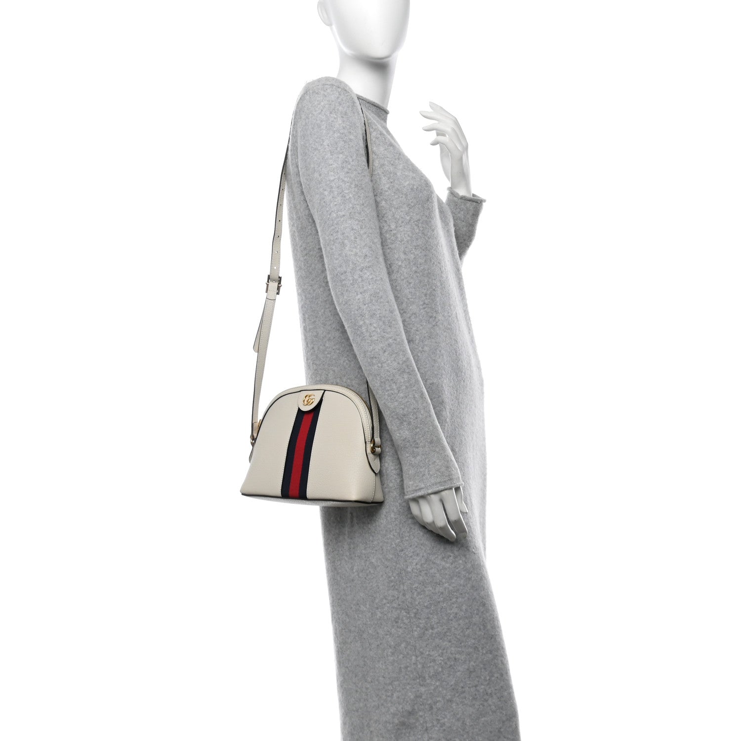 Gucci Textured Dollar Calfskin Web Small Ophidia Dome Shoulder Bag Mystic White 2 of 10