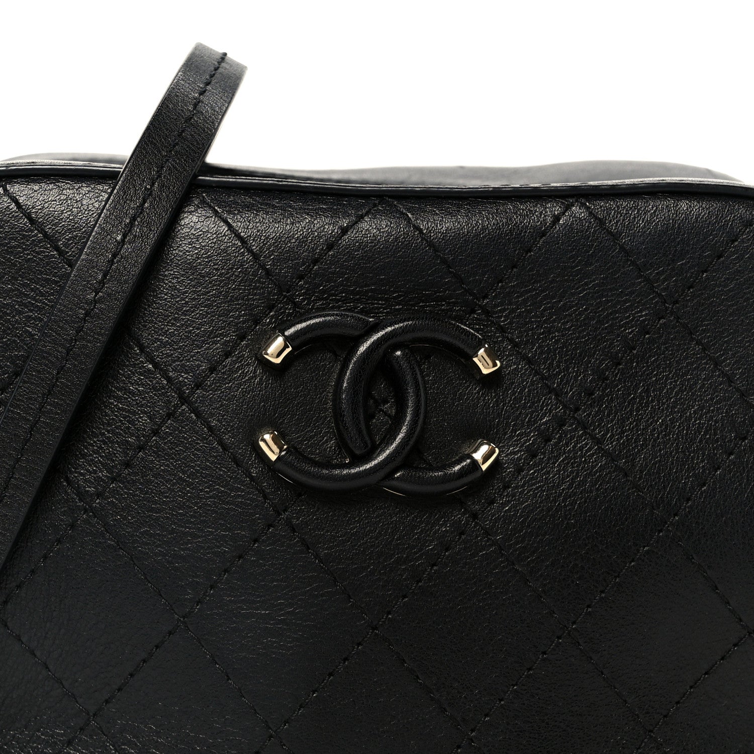 Chanel Calfskin Stitched Covered CC Camera Case Bag Black 8 of 10