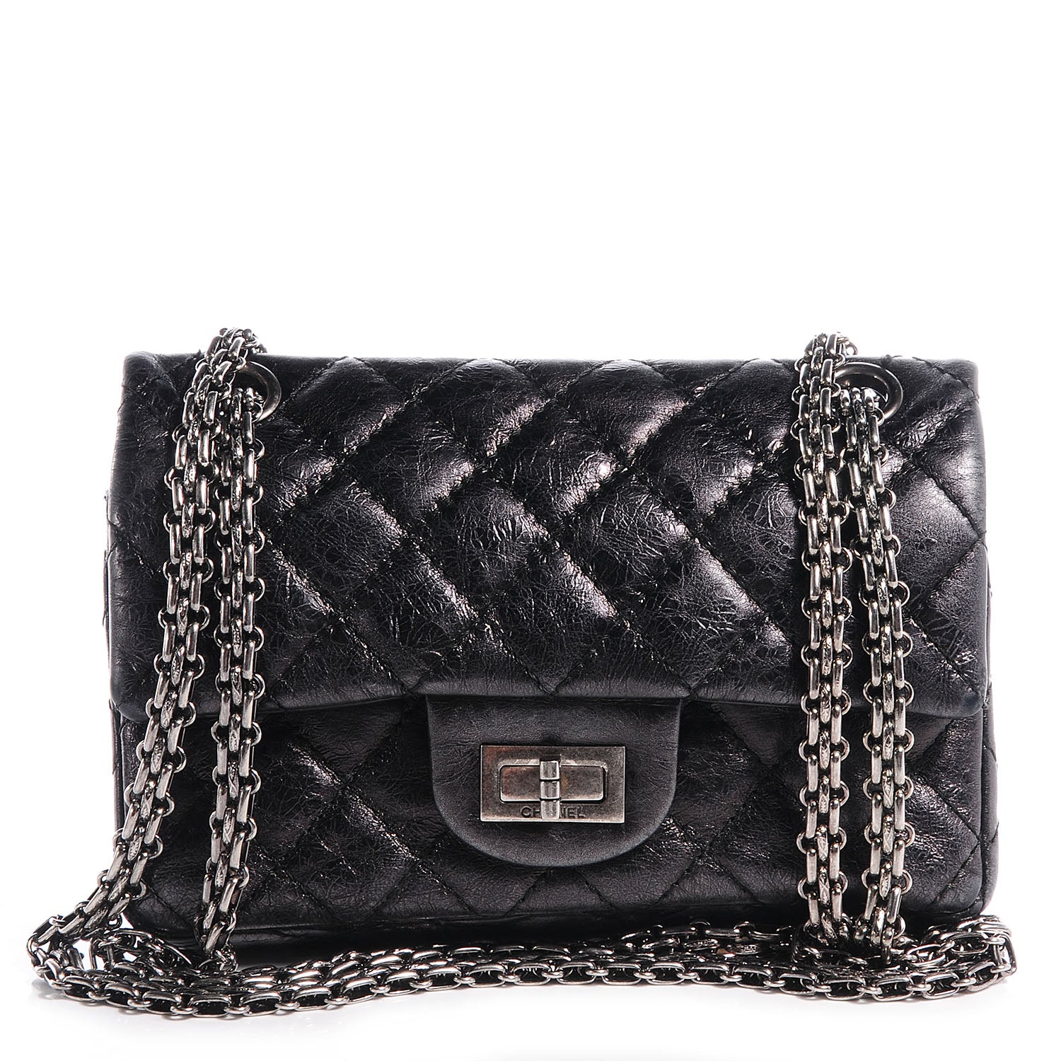Chanel Glazed Calfskin 2.55 Reissue 224 Flap Black 1 of 8
