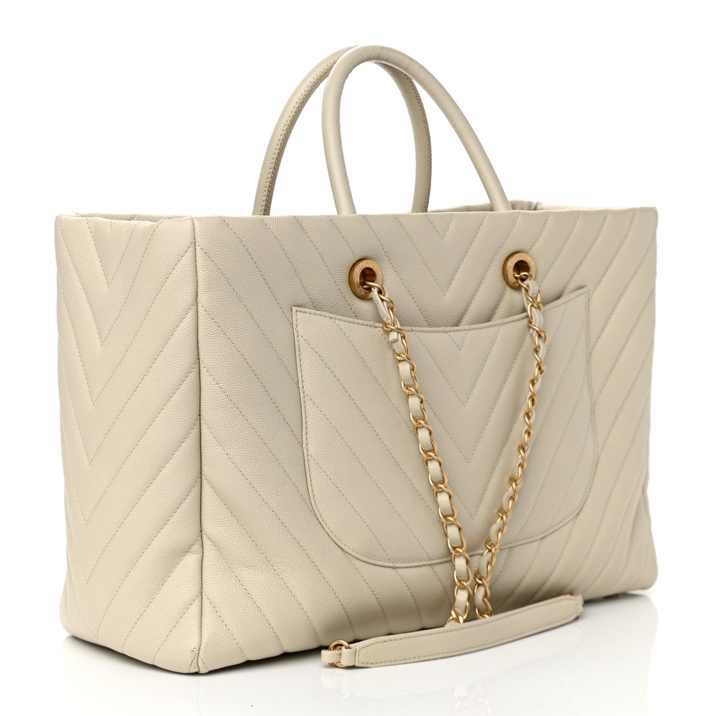 Caviar Chevron Quilted Coco Handle Shopping Tote Ivory