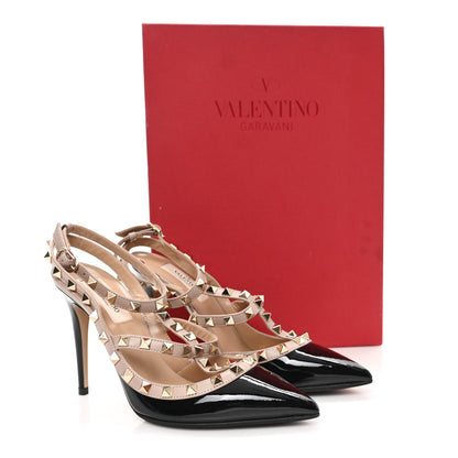 Valentino Garavani Patent Nappa Rockstud Ankle Strap 100mm Pumps 37.5 Black Poudre 10 of 10