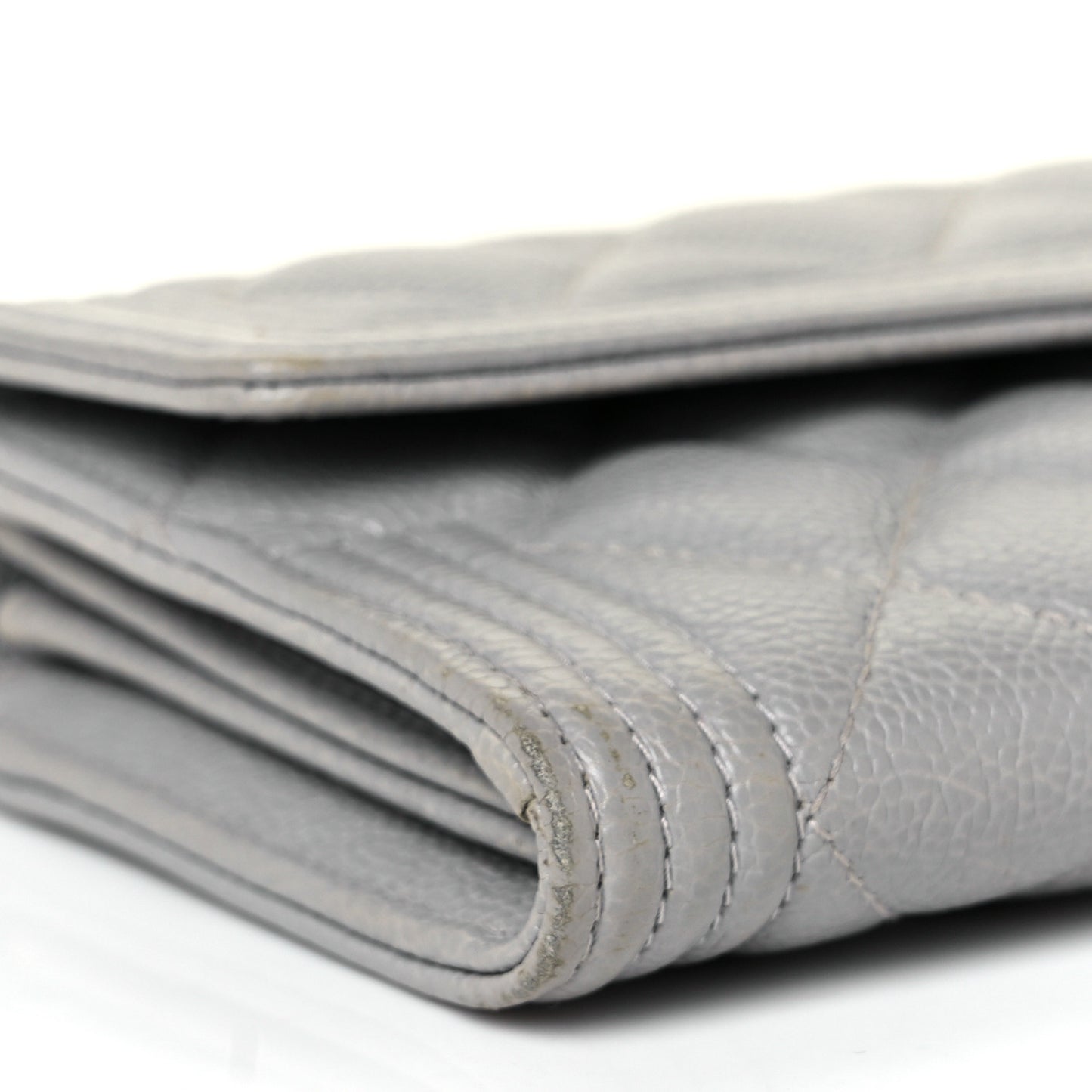 Caviar Quilted Large Boy Gusset Flap Wallet Grey