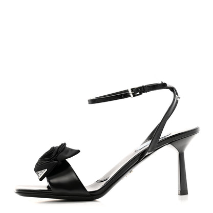 Prada Vernice Nylon Flower Metal Triangle Logo Open Toe 65mm Sandals 38.5 Black 1 of 10