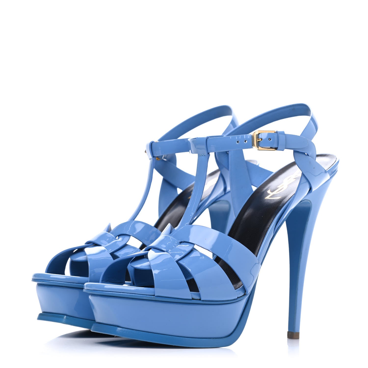 Saint Laurent Patent Tribute 105 Platform Sandals 39.5 Bleu Clair 3 of 12