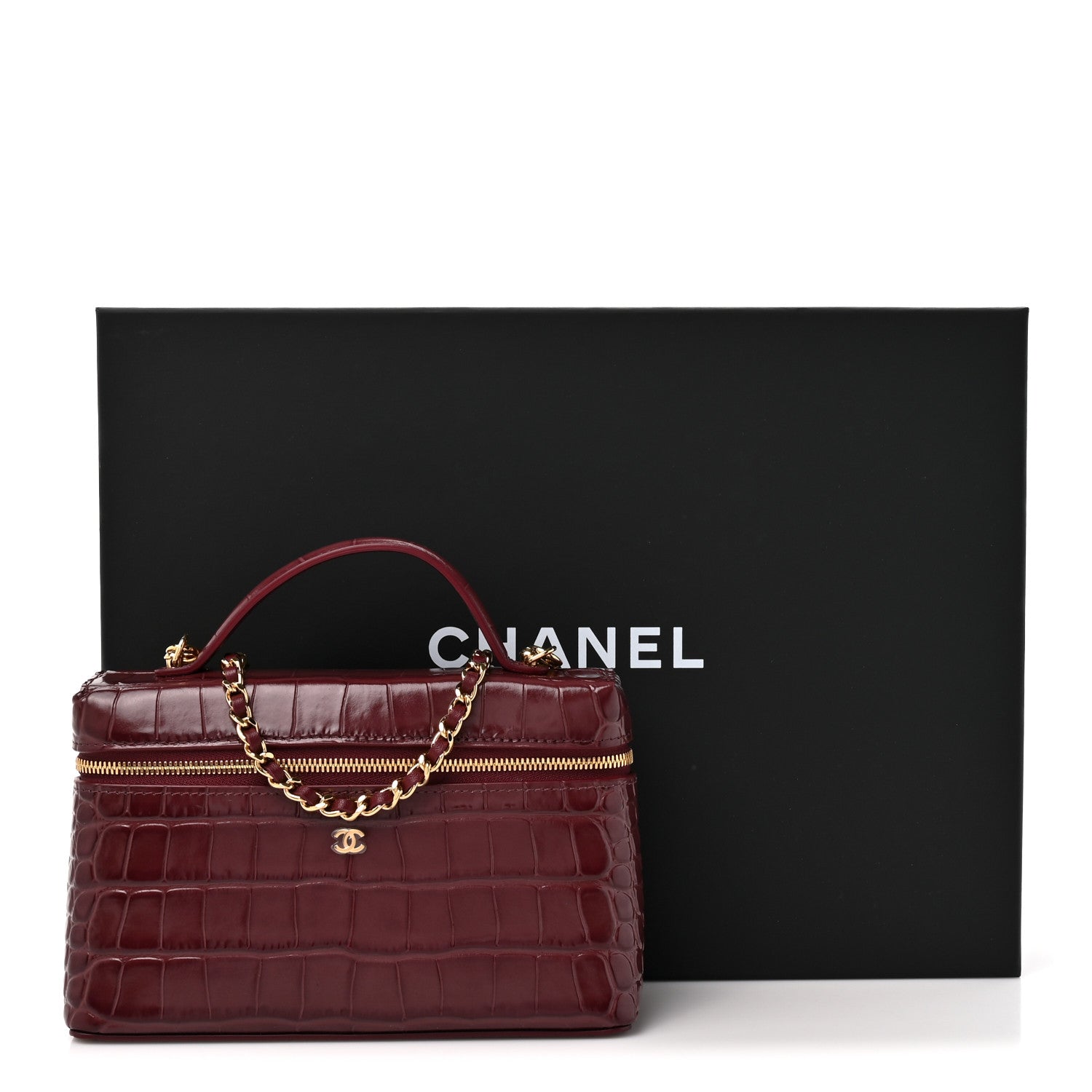 Chanel Calfskin Crocodile Embossed Crococo Exoticoco Vanity With Chain Dark Burgundy 11 of 11