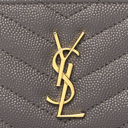 Saint Laurent Grain De Poudre Matelasse Chevron Monogram Fragments Zippered Card Case Fog 8 of 8
