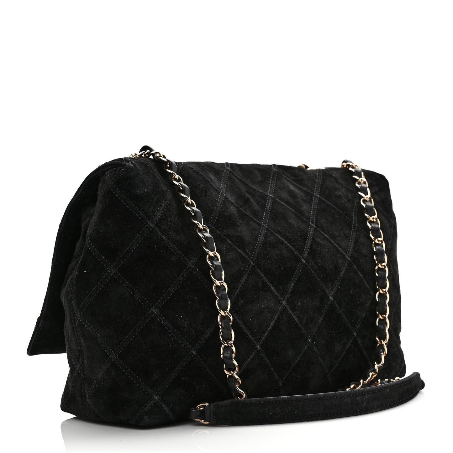 Suede Diamond Stitched Lovely Chains Flap Bag Black