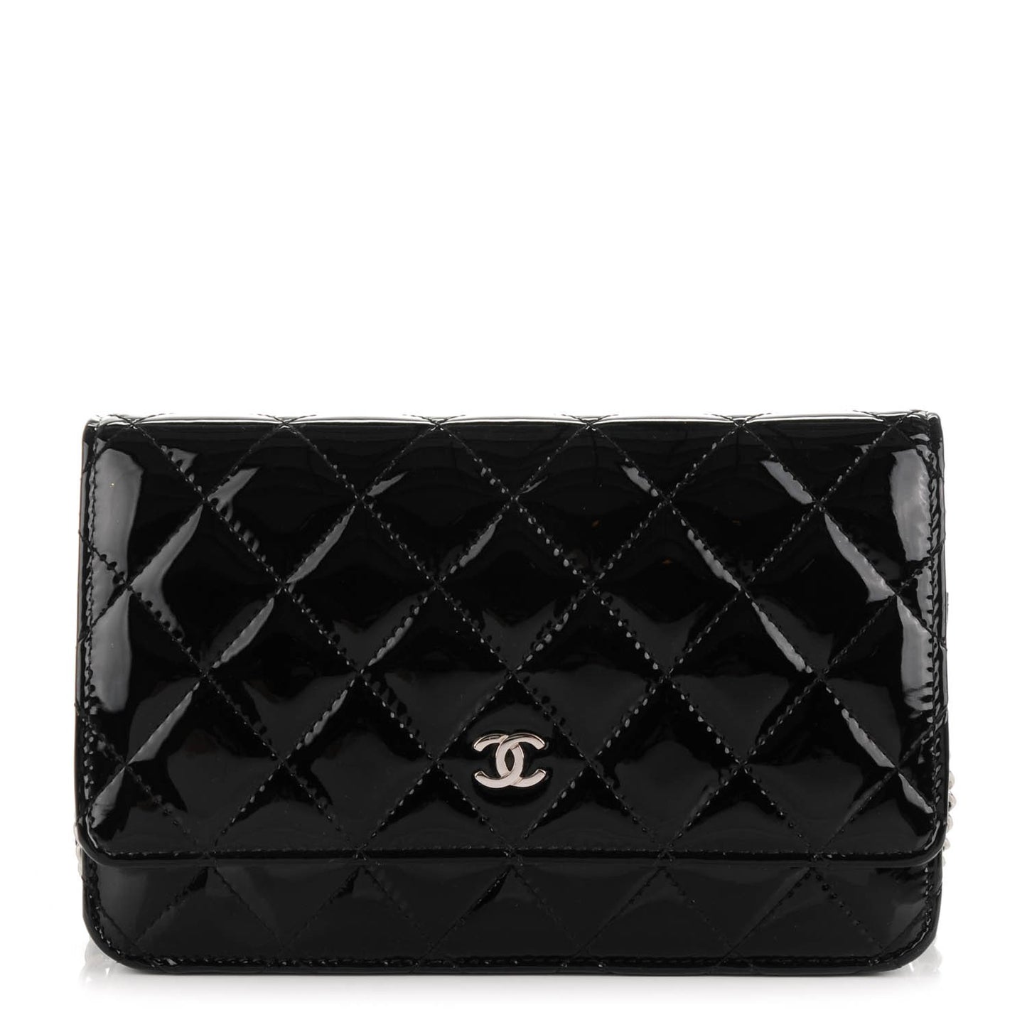 Patent Quilted Wallet On Chain WOC Black