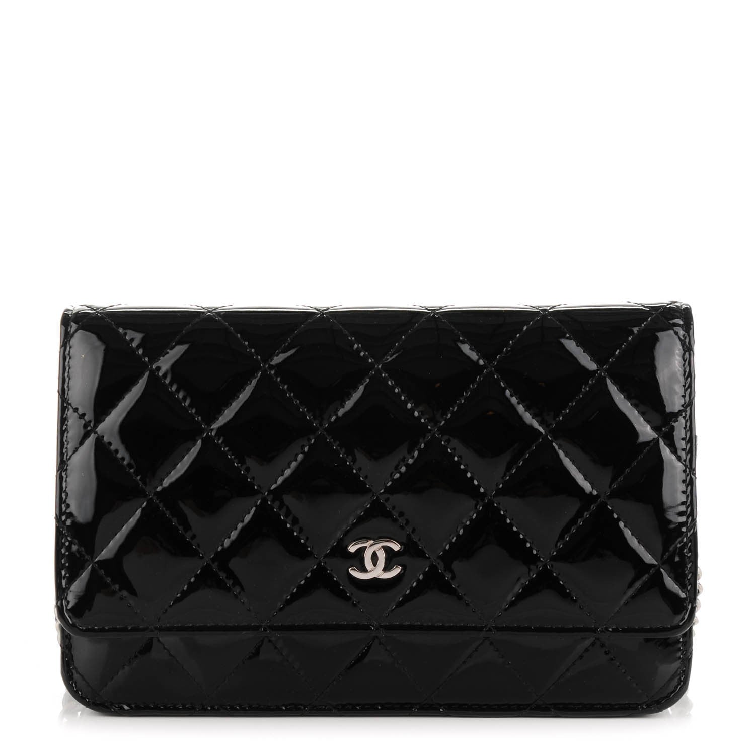 Chanel Patent Quilted Wallet On Chain WOC Black 1 of 11