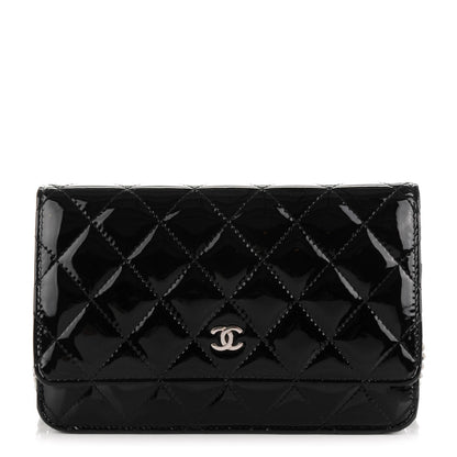 Chanel Patent Quilted Wallet On Chain WOC Black 1 of 11