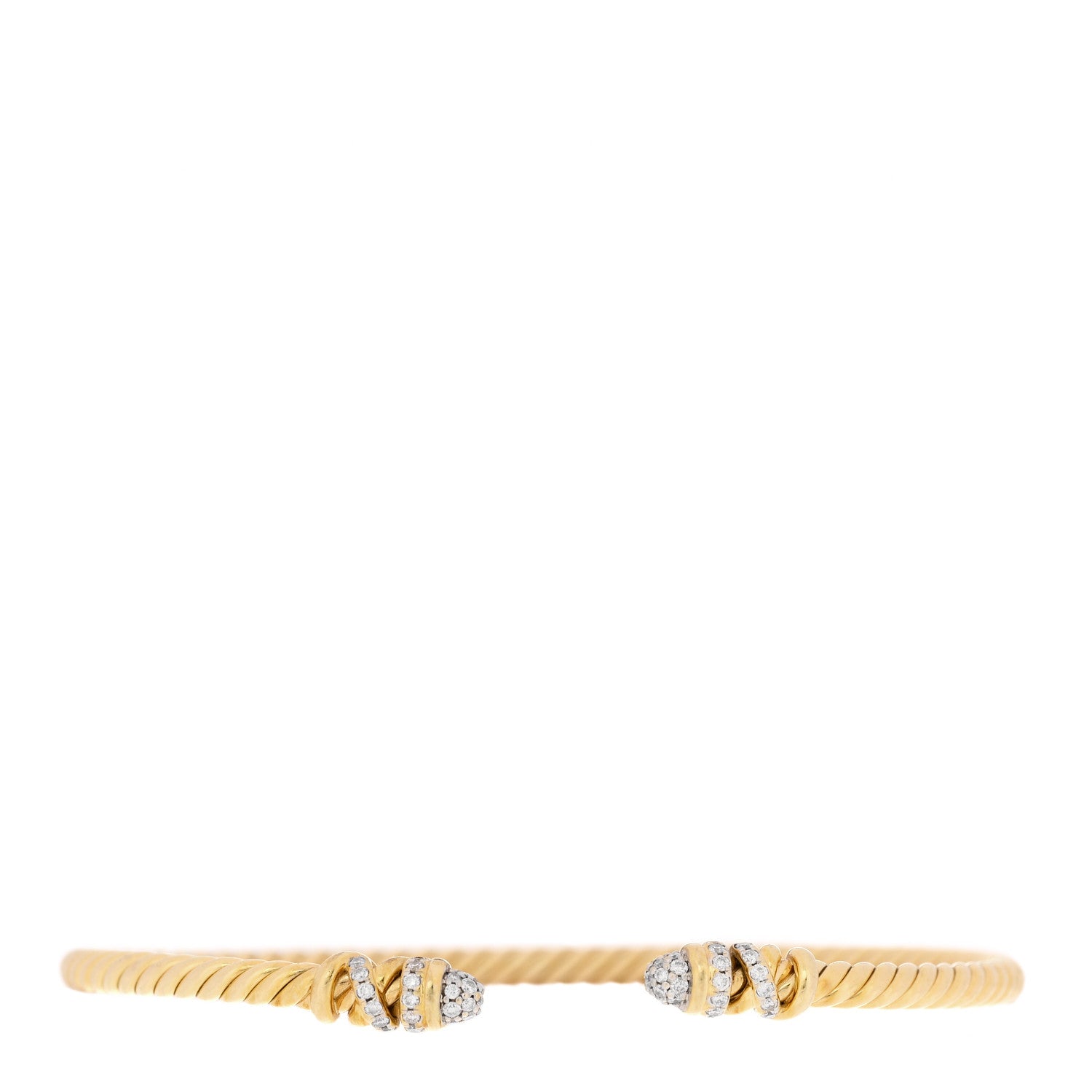 David Yurman 18K Yellow Gold Diamond 3mm Petite Helena Cuff Bracelet 1 of 4