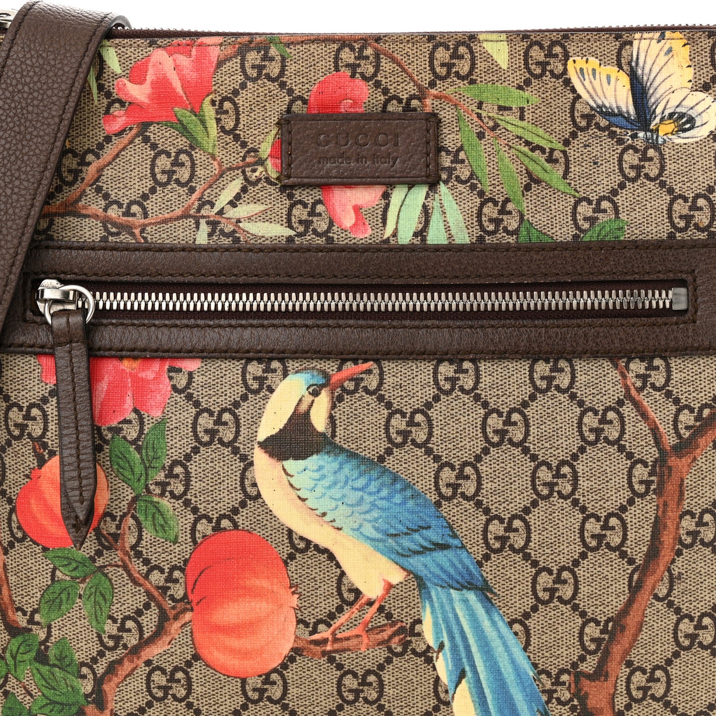 GG Supreme Monogram Tian Web Medium Flat Messenger Beige Multicolor New Acero