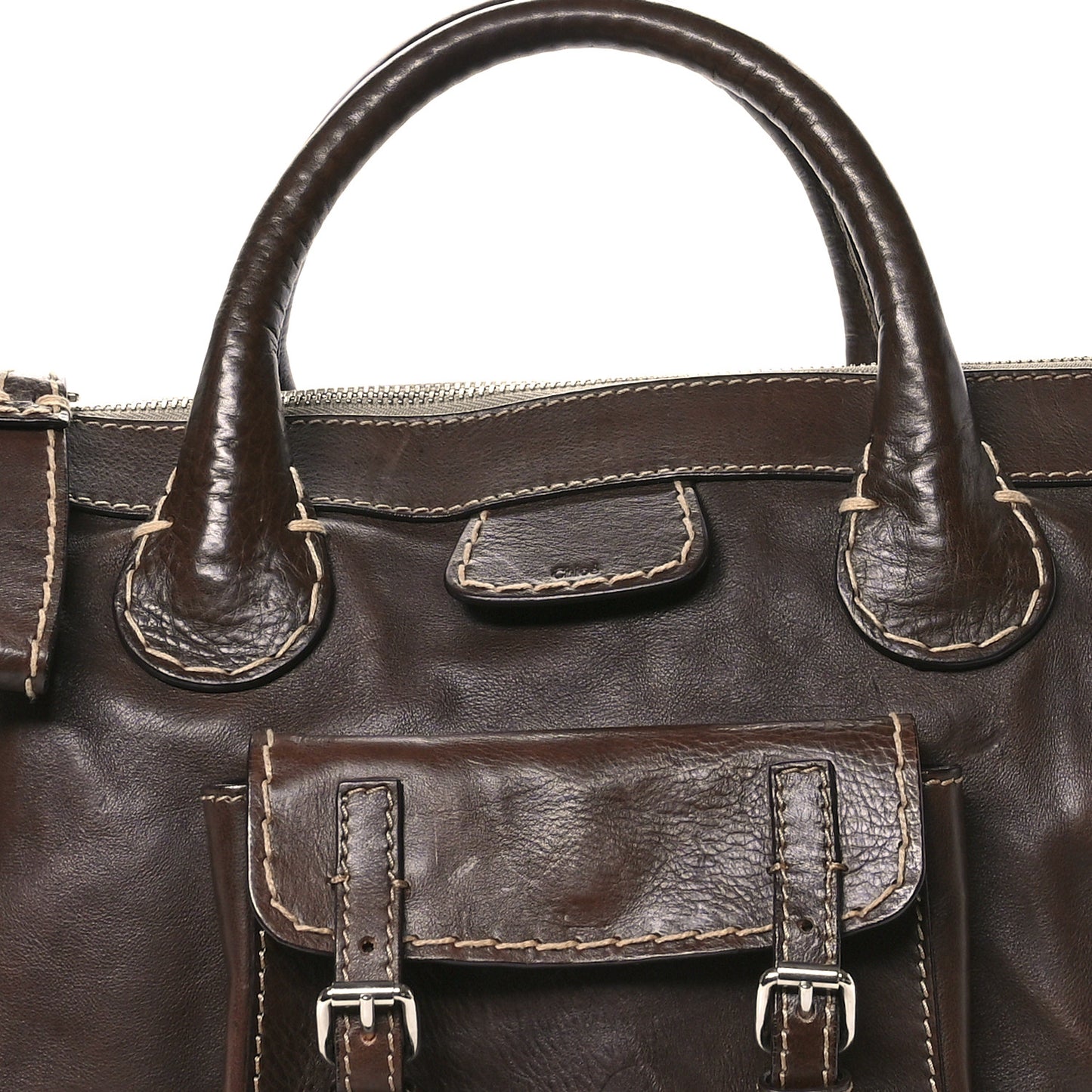 Shiny Tanned Calfskin Medium Edith Bag Brown
