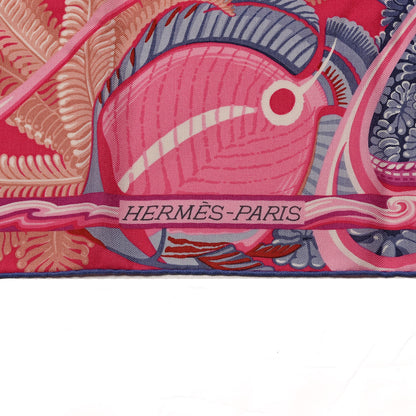 Hermes Cashmere Silk De La Mer Au Ciel Shawl 140 Rose Vif Fuchsia Gris Bleuete 3 of 5