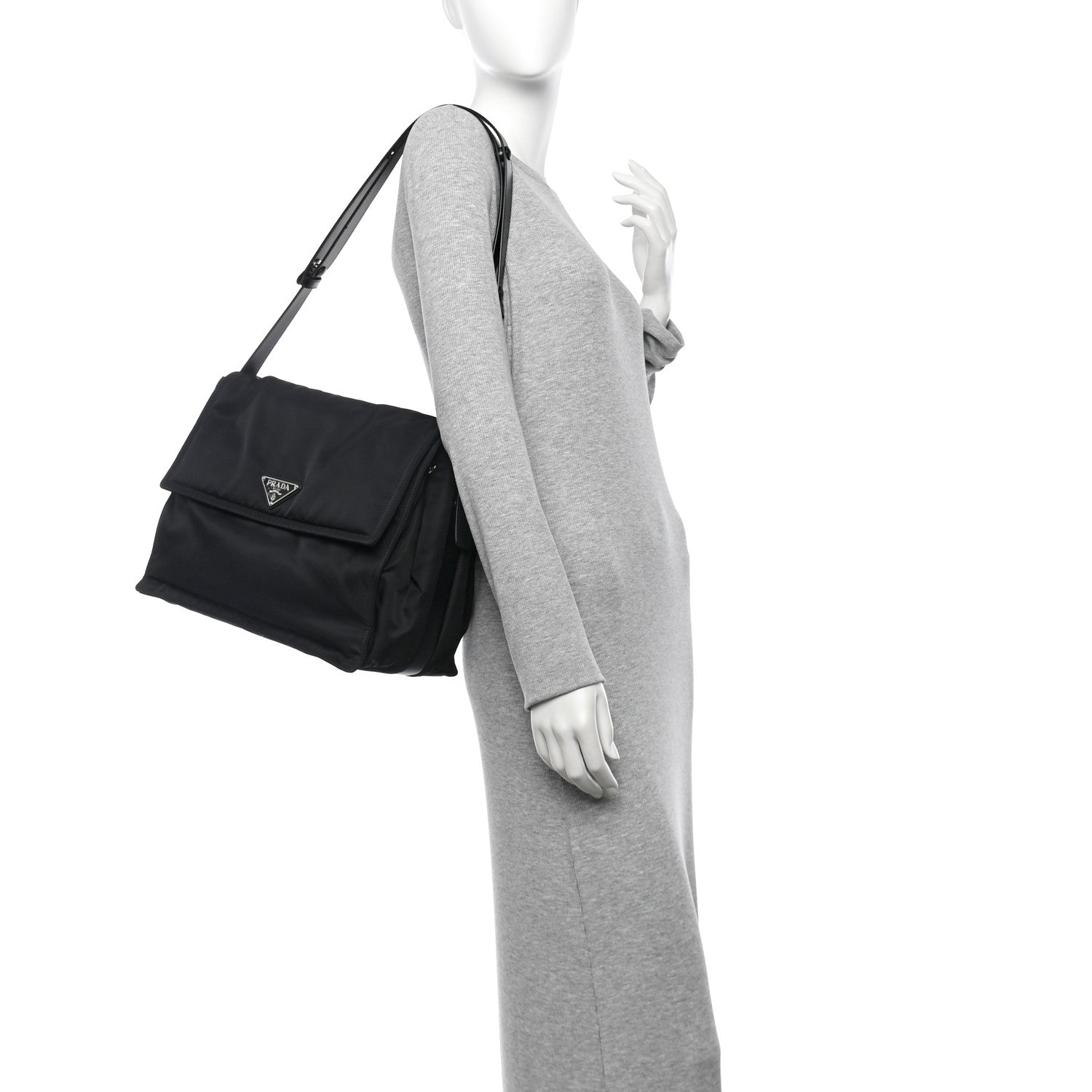 Prada Re-Nylon Vitello Padded Large Flap Shoulder Bag Black 2 of 10
