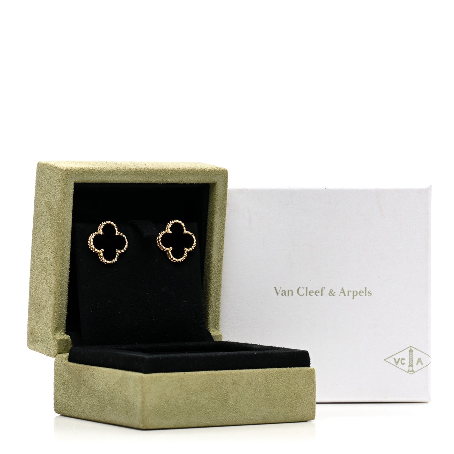 18K Yellow Gold Black Onyx Vintage Alhambra Earrings