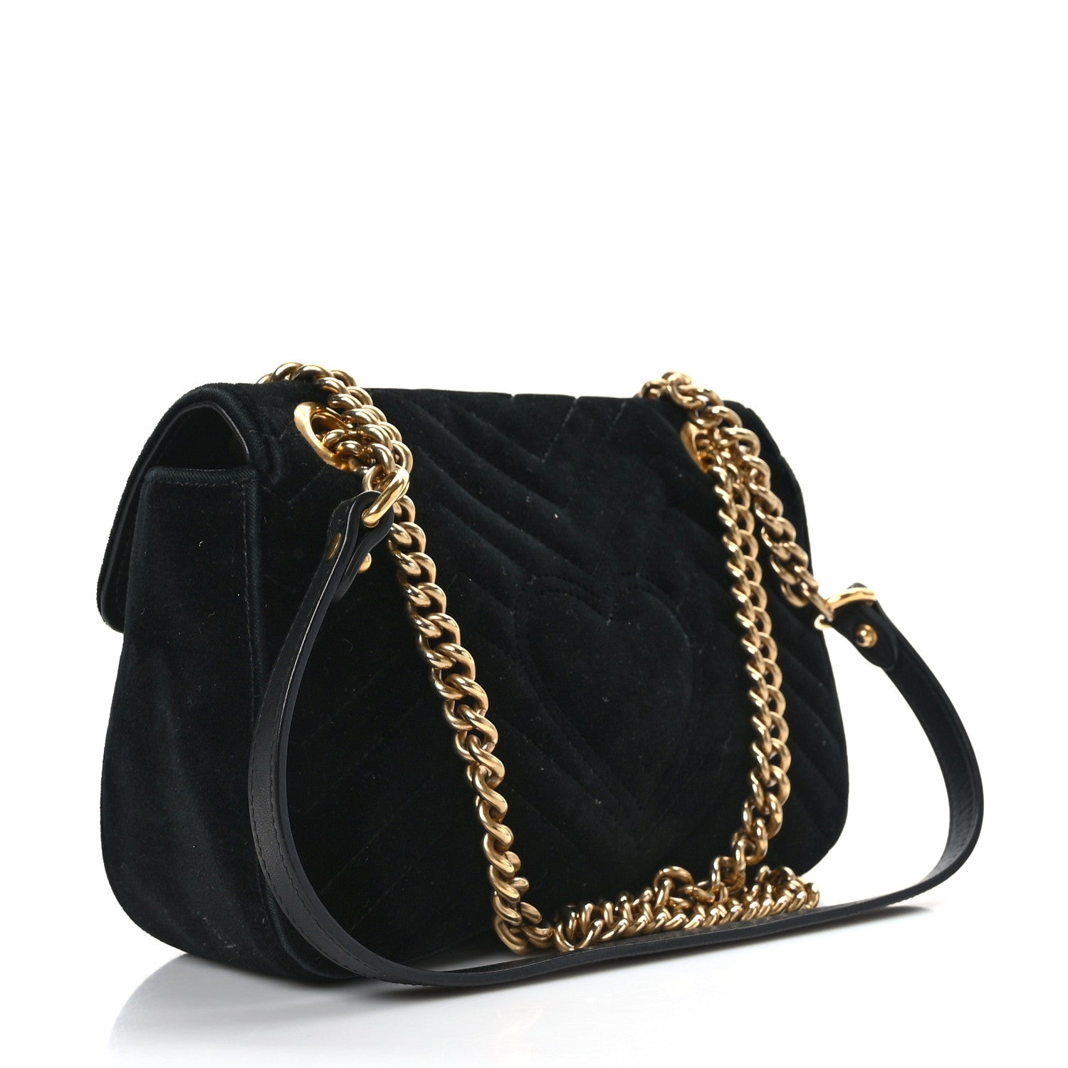 Gucci Velvet Matelasse Small GG Marmont Shoulder Bag Black 3 of 9