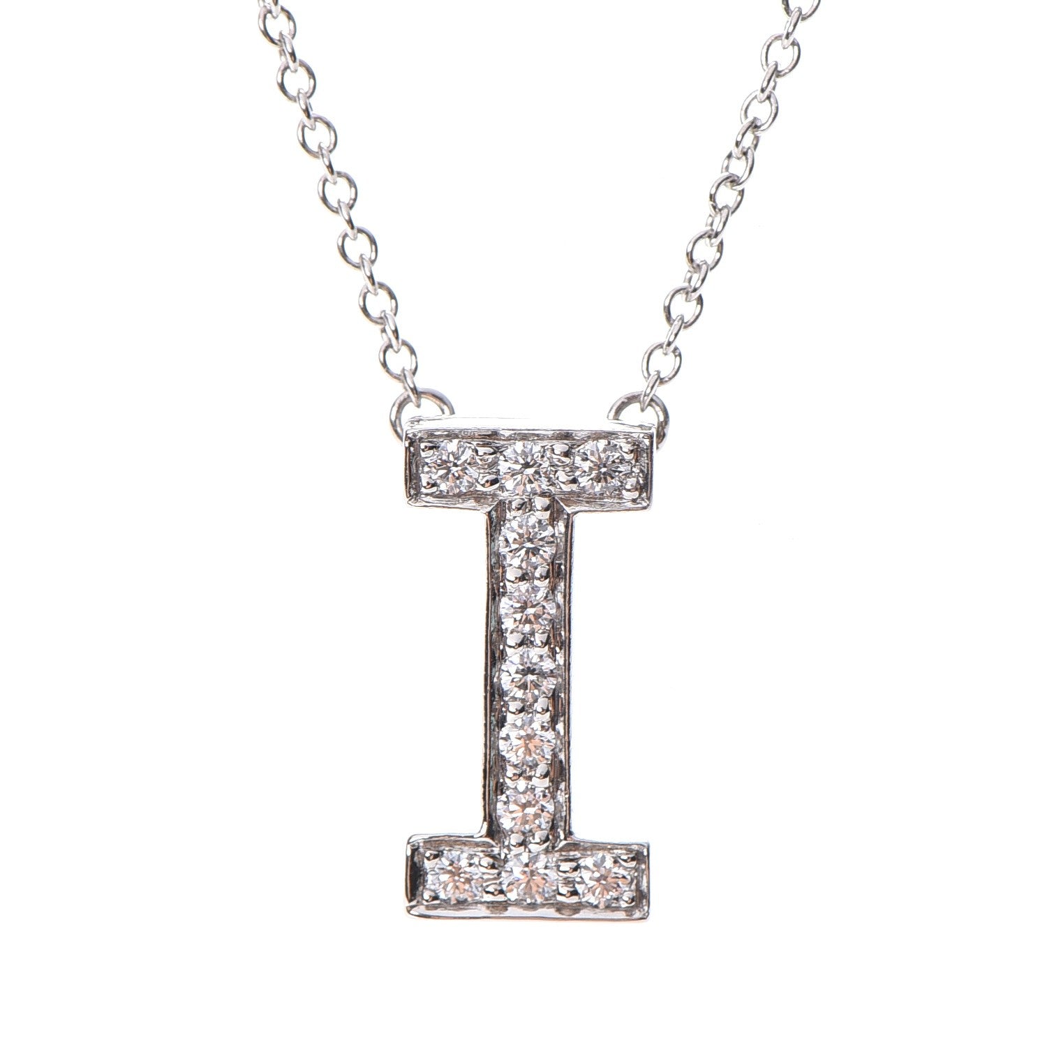 Tiffany Platinum Diamond Letters I Pendant Necklace 4 of 7