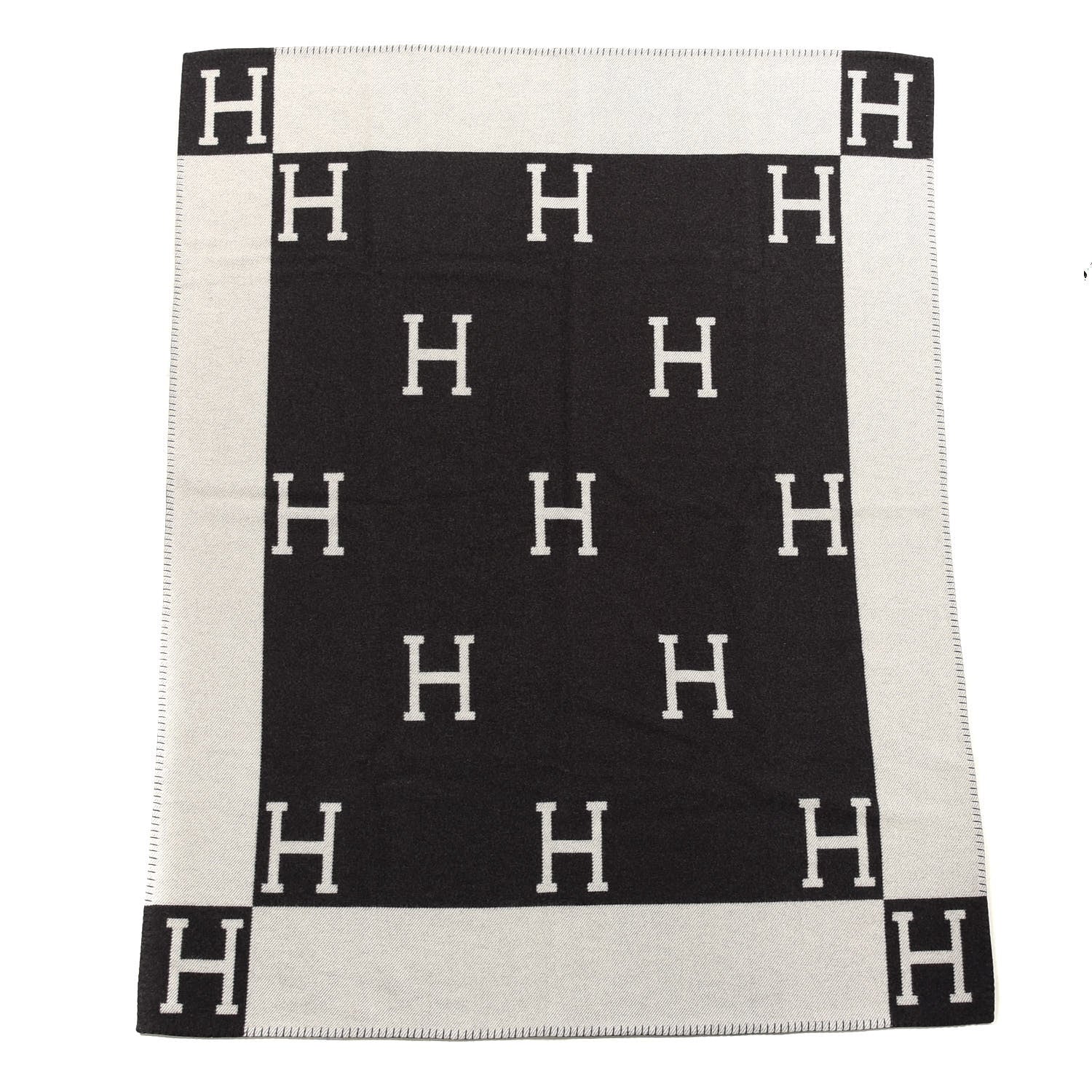 Hermes Wool Cashmere Avalon Blanket Ecru Gris Fonce 1 of 3