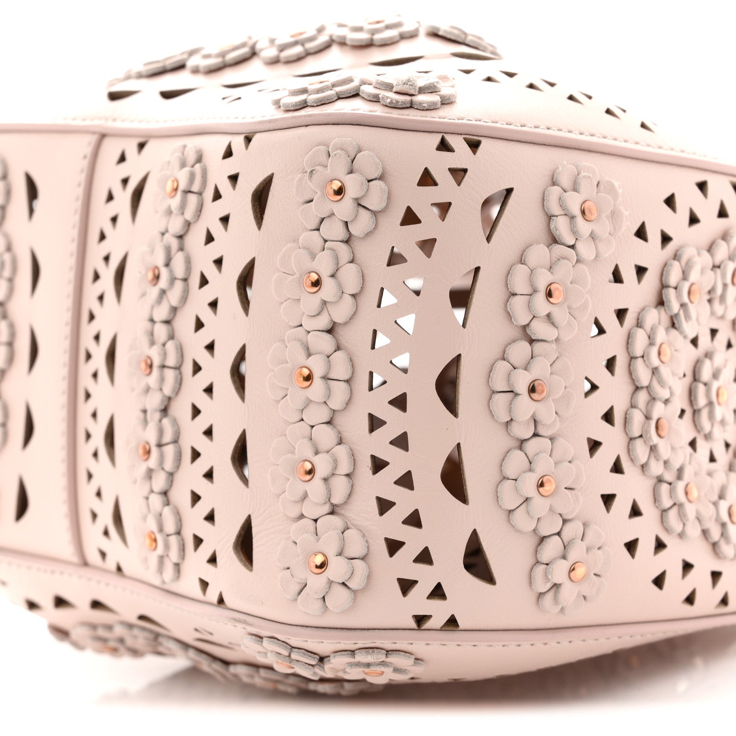 Alaia Calfskin Laser Cut Floral Studded Rose-Marie 19 Bag Sable 10 of 11