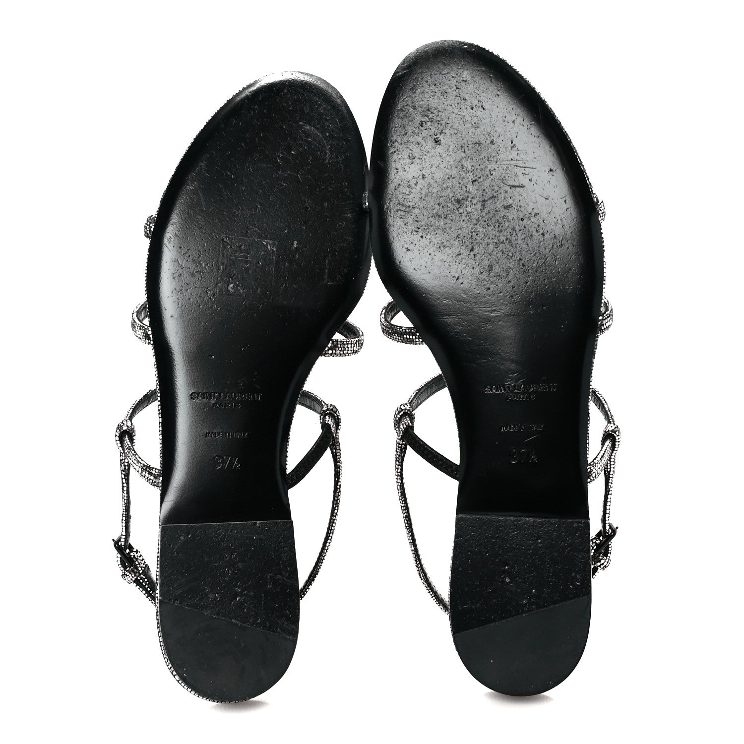 Saint Laurent Calfskin Cassandra Monogram Sandals 37.5 Argento 6 of 8