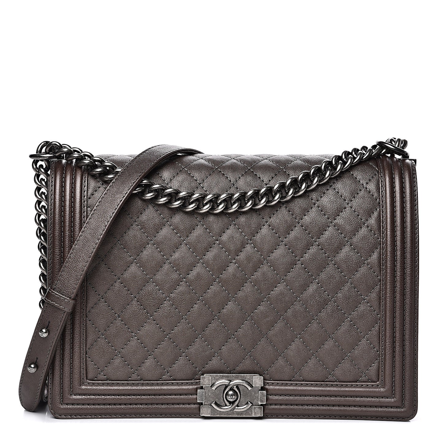 Calfskin Quilted Large Boy Flap Brown