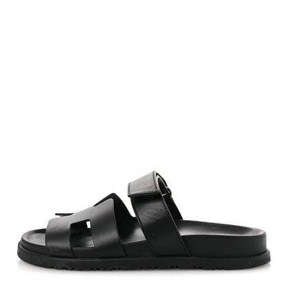 Hermes Calfskin Womens Chypre Sandals 37 Black 1 of 14