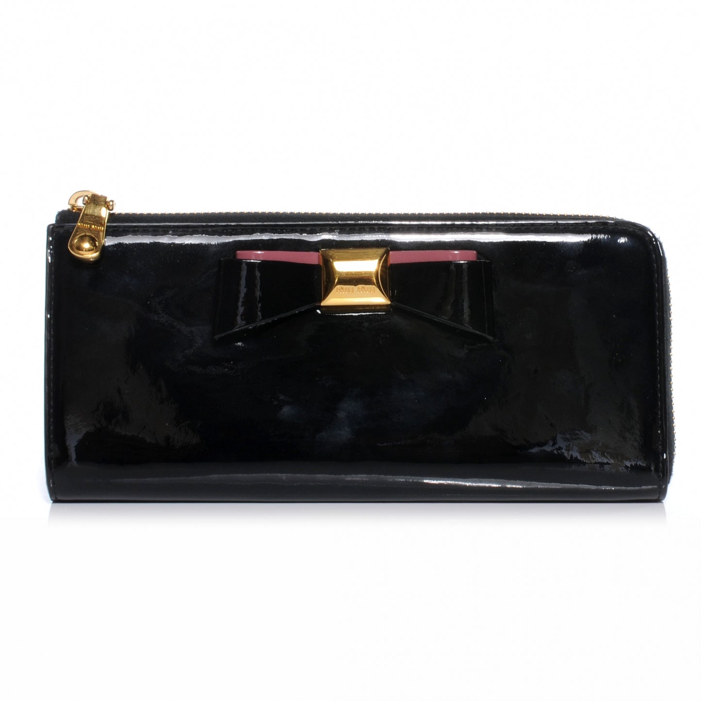 Patent Bow Zip Continental Wallet Black