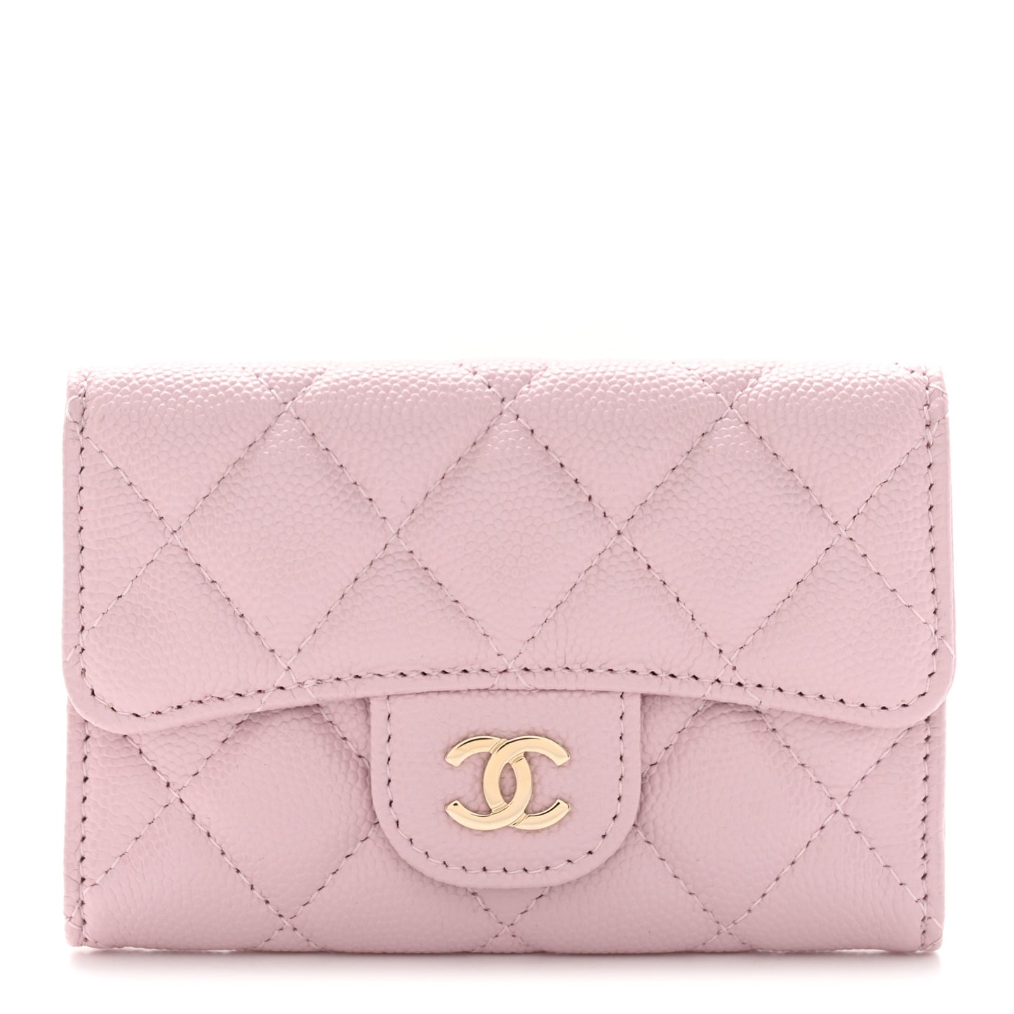 Caviar Quilted Flap Card Holder Wallet Light Pink