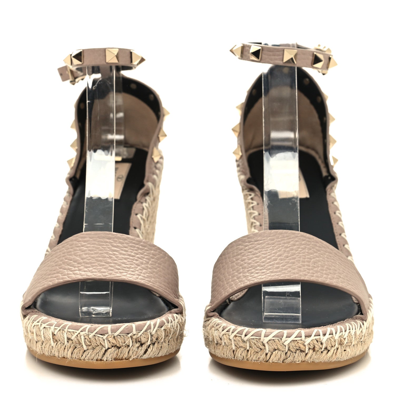 Valentino Garavani Grained Calfskin Rockstud Ankle Strap Espadrille 15/105mm Wedge Sandals 38 Poudre Natural 2 of 8